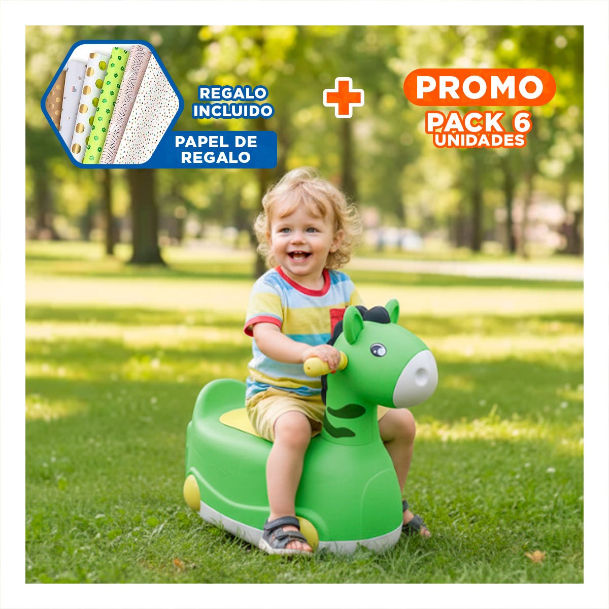 PACK6 CONTENEDOR SEGURO JIRAFA CON RUEDAS VERDE COMODO Y PRACTICO PARA CASA Y+PAPEL REGALO - 1