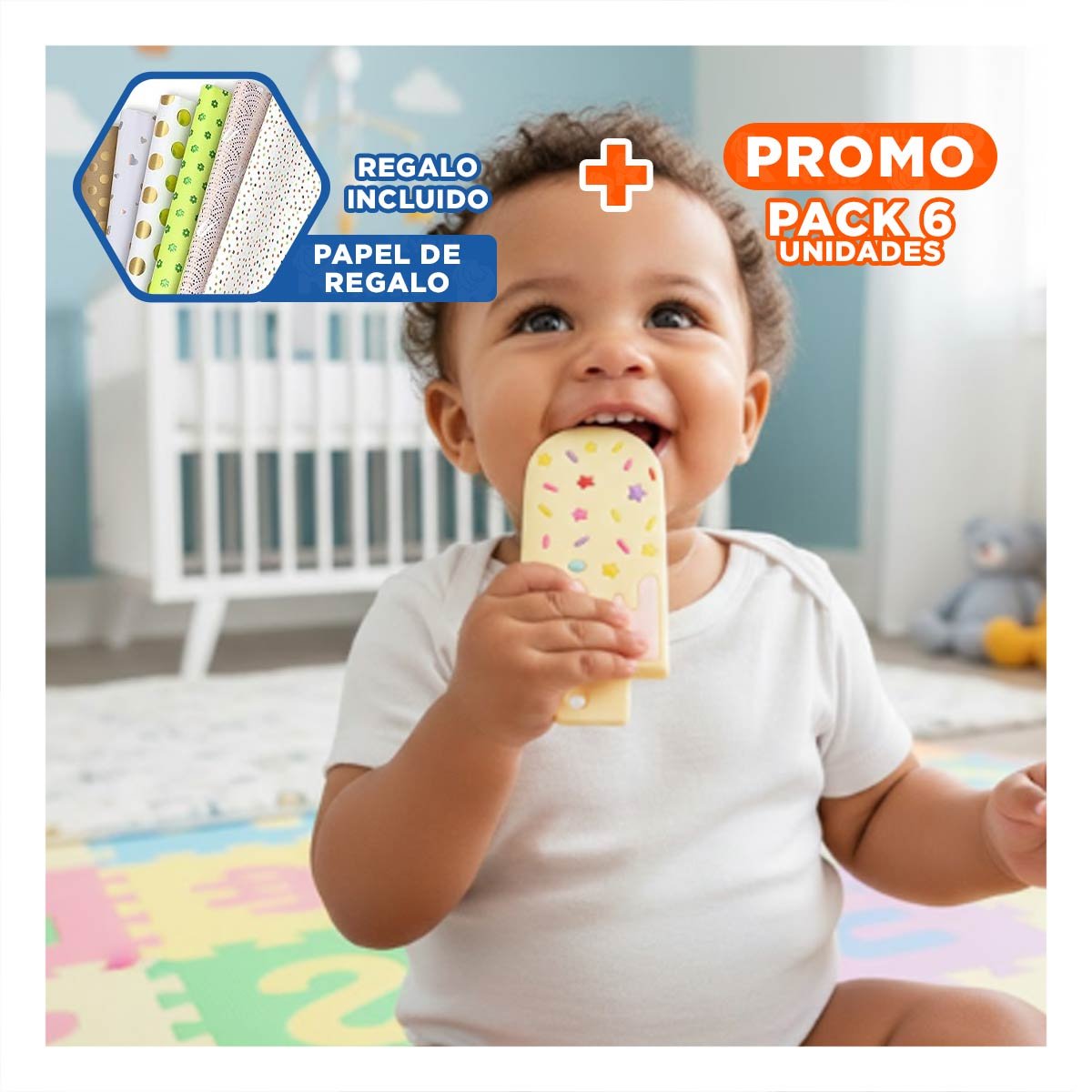 PACK6 ELEMENTO SENSORIAL PARA BEBE CON RELIEVE SUAVE AMARILLO CLARO Y+PAPEL REGALO - 1