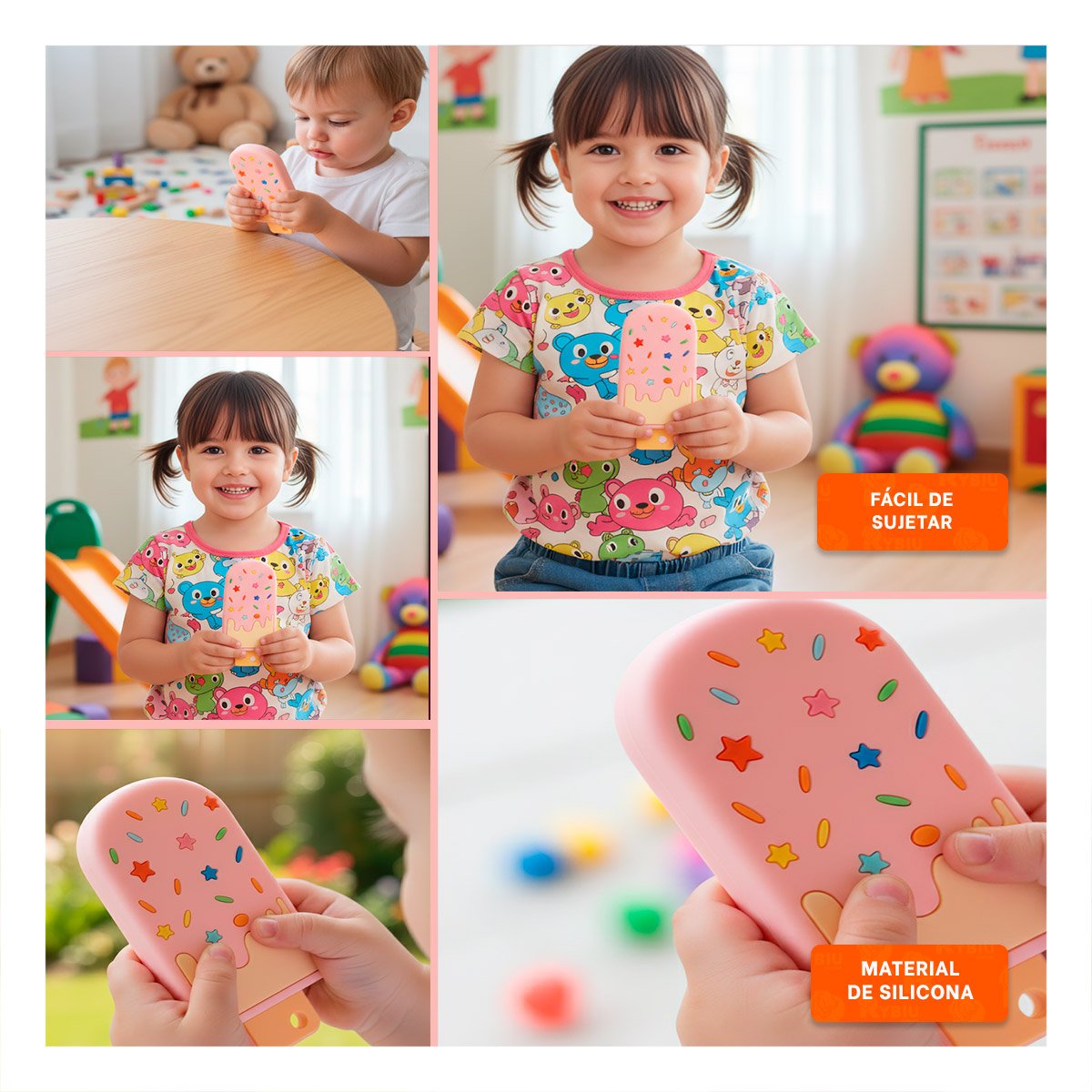 JUGUETE DE SILICONA CON FORMA DE HELADO ROSADO CLARO DIVERTIDO PARA BEBE Y+POST IT - 1