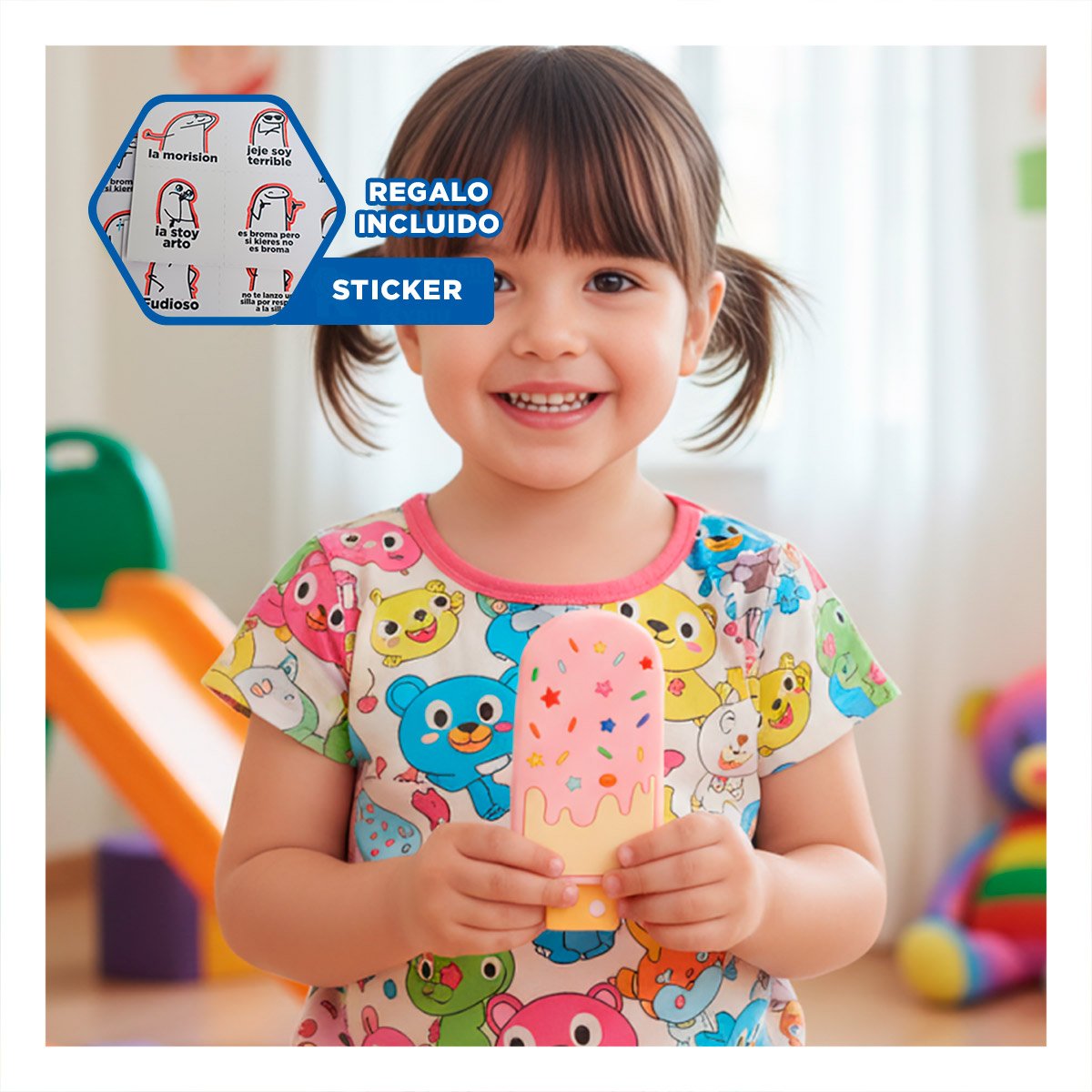 CHUPETE DE SILICONA CON FORMA DE HELADO ROSADO CLARO HIGIENICO PARA MAMA Y+REGALO STICKER - 1