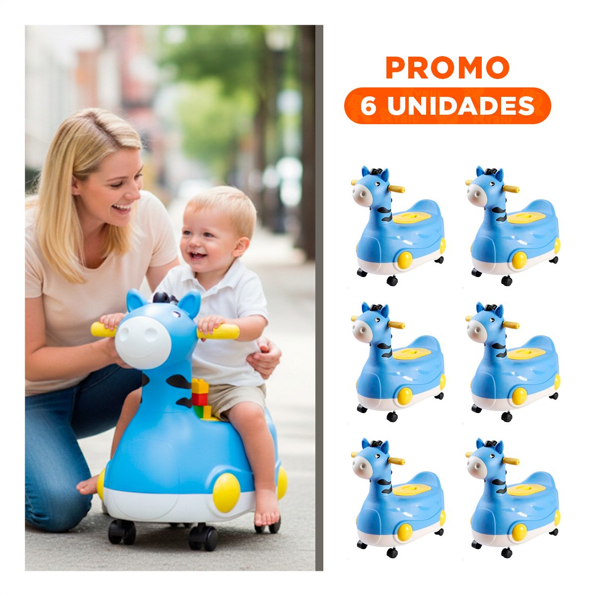 PACK6 CONTENEDOR MOVIL JIRAFA CON RUEDAS AZUL SEGURO Y COMODO PARA USO - 1