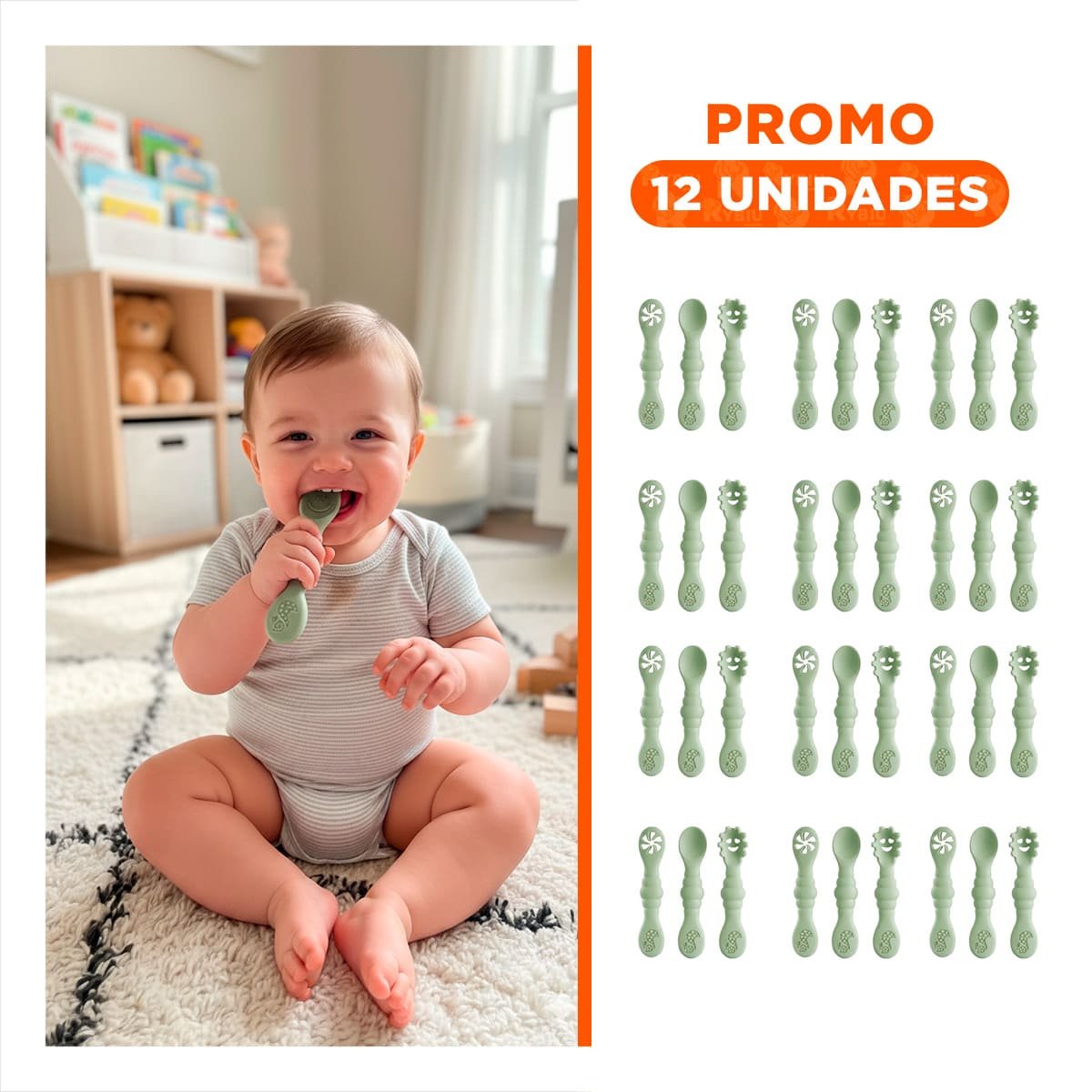 PACK12 PACK 3 PRE CUCHARAS FUNCIONAL PARA ALIMENTACION DIARIA COLOR VERDE Y+REGALO STICKER - 1