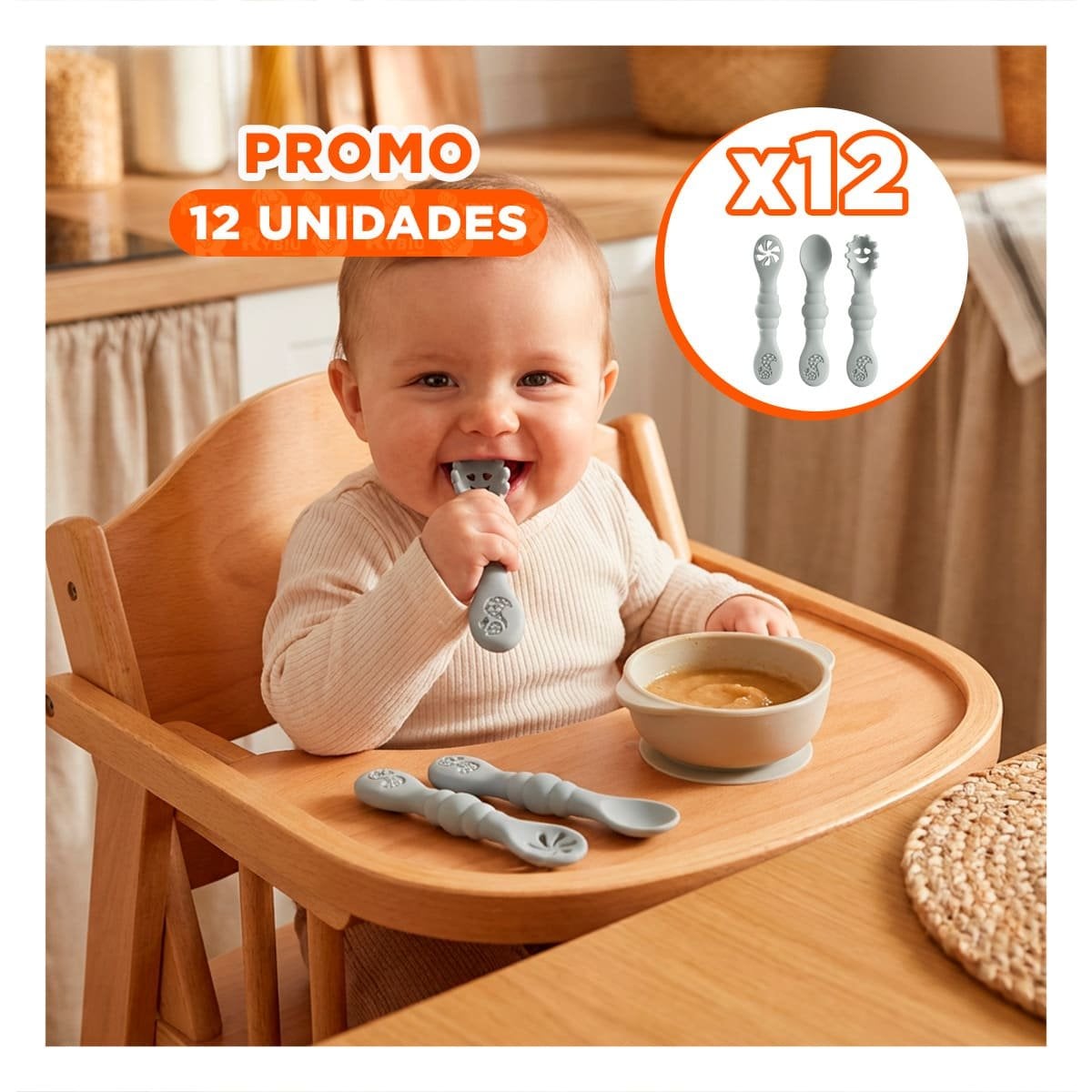 PACK12 SET 3 PRE CUCHARAS PARA BEBE USO DIARIO Y FACIL DE LIMPIAR COLOR PLOMO - 1
