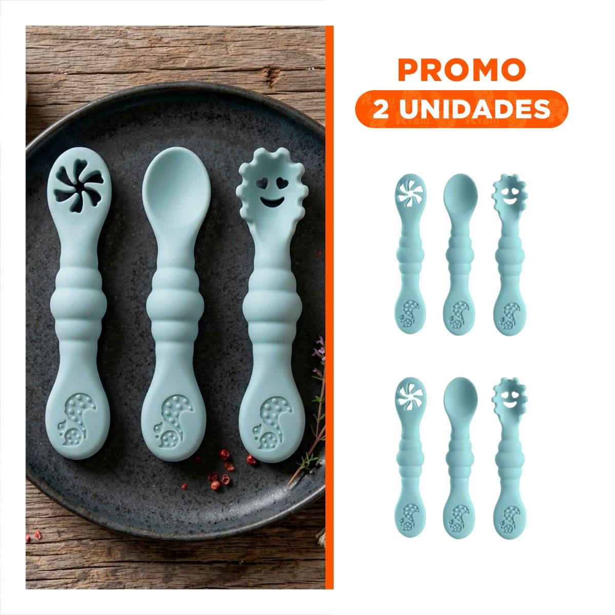 PACK2 KIT 3 PRE CUCHARAS PARA BEBE FACIL DE USAR Y PRACTICO CELESTE - 1