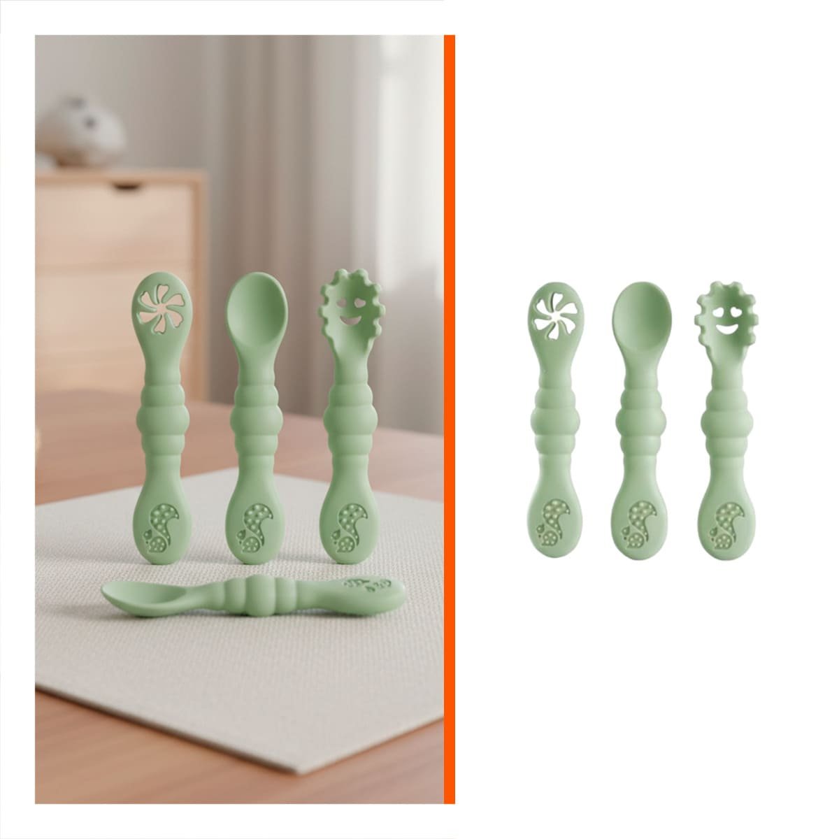 SET 3 PRE CUCHARAS PARA BEBE COMIDA SUAVE Y FACIL DE TOMAR COLOR VERDE - 3