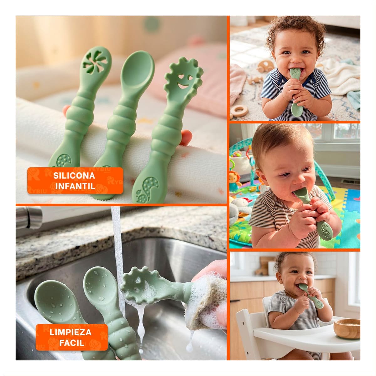 SET 3 PRE CUCHARAS PARA BEBE COMIDA SUAVE Y FACIL DE TOMAR COLOR VERDE - 5