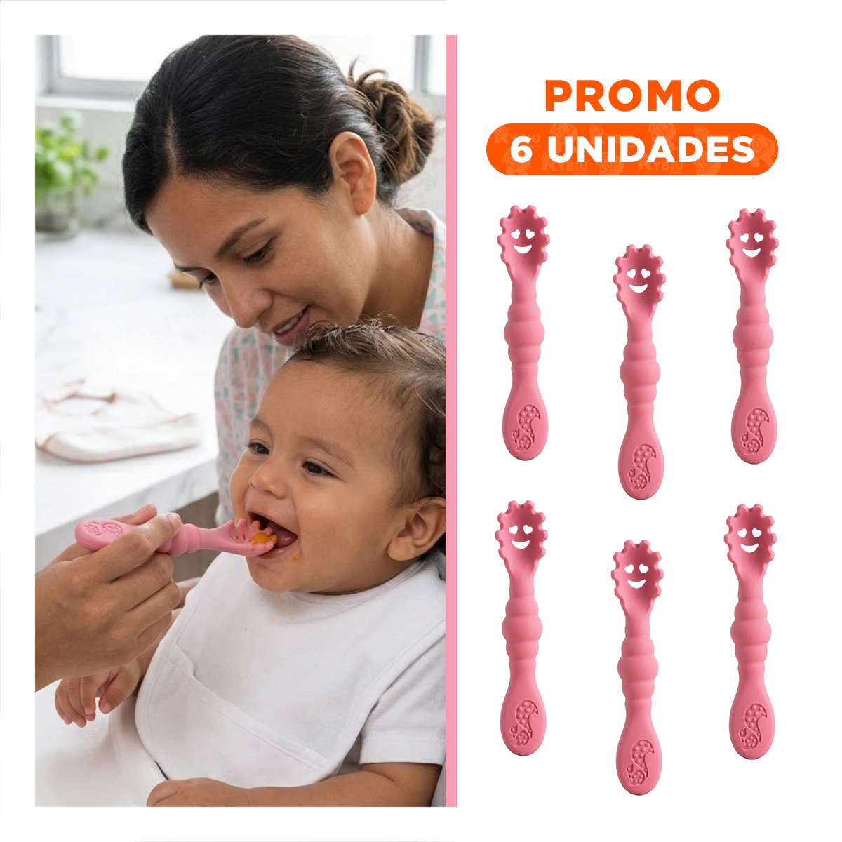 PACK6 SET 3 PRE CUCHARAS ROSADO PARA BEBE PRACTICO Y SEGURO EN HOGAR - 1