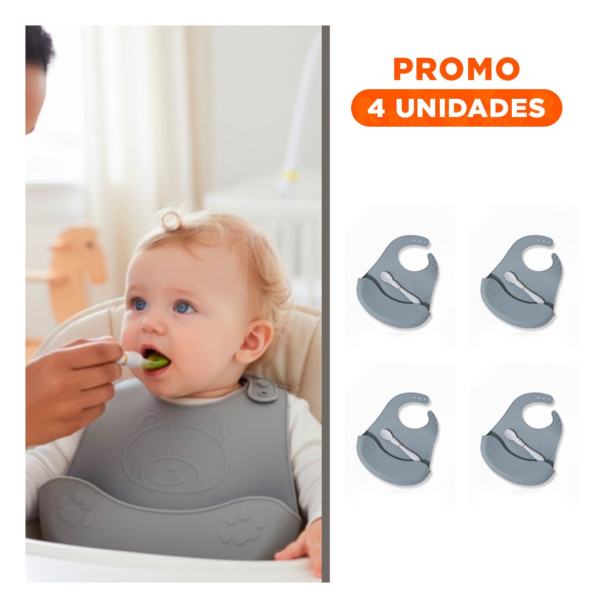 PACK4 PROTECTOR CON CUCHARA DE SILICONA PLOMO OSITO RESISTENTE Y DIVERTIDO Y+REGALO STICKER - 1