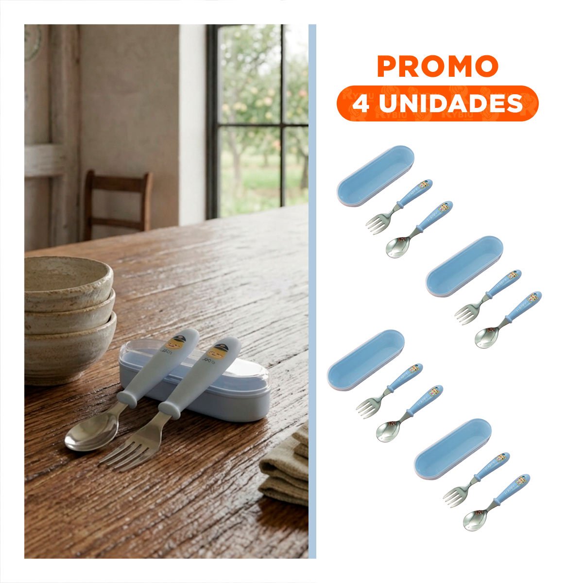 PACK4 PACK PORTATIL CHANCHO HAPPY CELESTE CON ESTUCHE SEGURO Y+REGALO STICKER - 1