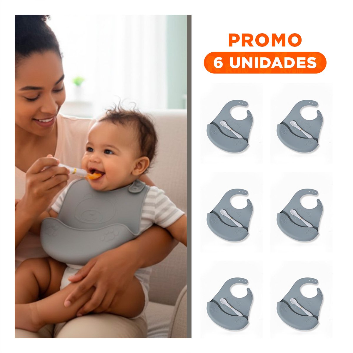 PACK6 GUARDAPECHOS CON CUCHARA DE SILICONA PLOMO OSITO HIGIENICO Y FACIL DE USAR - 1