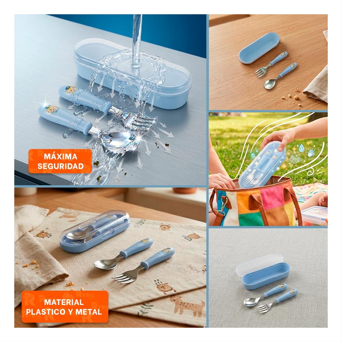 SET DE CUCHARA Y TENEDOR CHANCHO CON ESTUCHE RIGIDO CELESTE Y+POST IT - 5