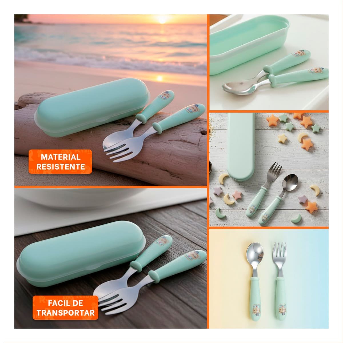 SET DE CUCHARA Y TENEDOR CHANCHO CON ESTUCHE RIGIDO VERDE Y+POST IT - 5