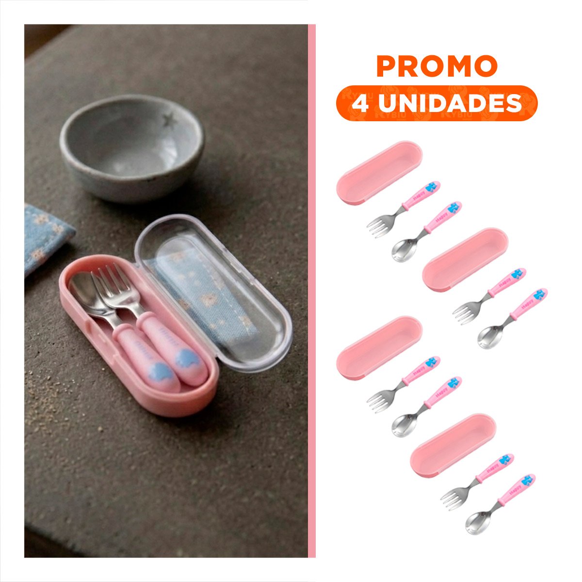 PACK4 PACK PORTATIL GATO HAPPY ROSADO CON ESTUCHE SEGURO Y+REGALO STICKER - 1