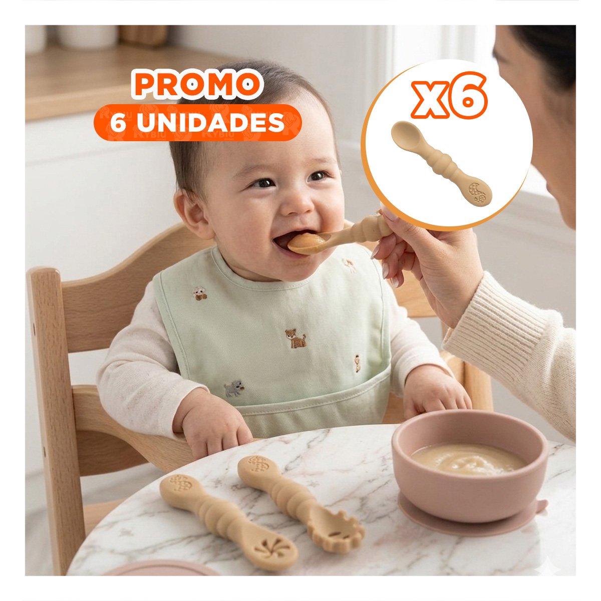 PACK6 PACK 3 PRE CUCHARAS PARA CASA Y COMEDOR BEBE COMODO Y PRACTICO MELON Y+REGALO STICKER - 1