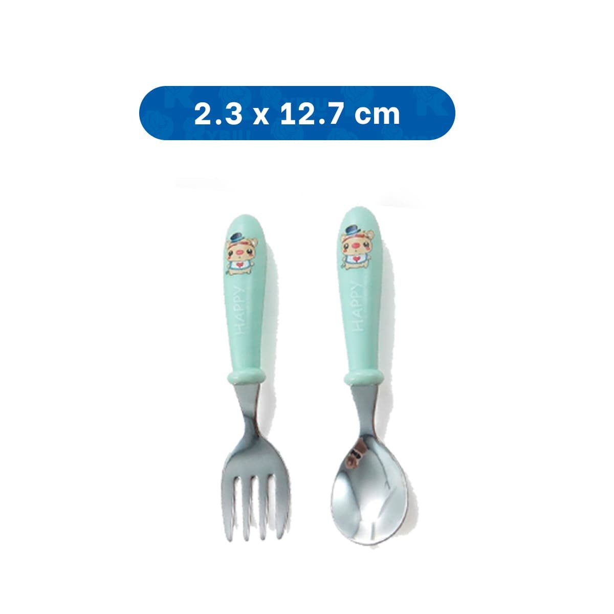 PACK2 CONJUNTO INFANTIL CHANCHO CON ESTUCHE PLASTICO CUCHARA Y TENEDOR VERDE Y+REGALO STICKER - 4