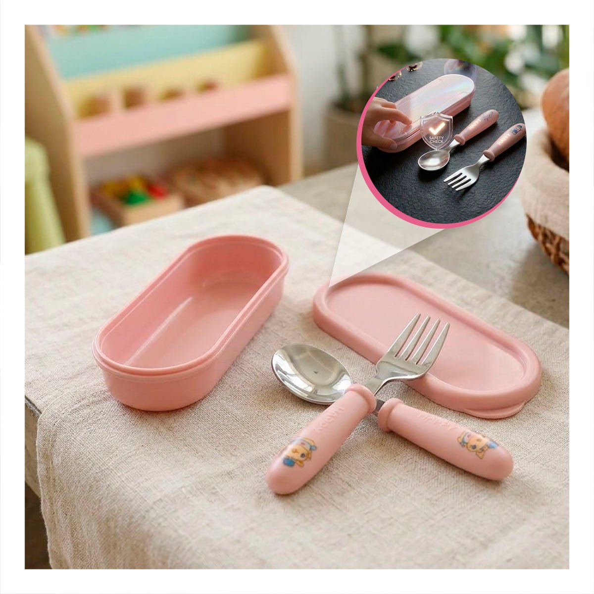PACK2 PACK DE CUCHARA Y TENEDOR CHANCHO HAPPY MELON CON ESTUCHE PRACTICO Y+PAPEL REGALO - 5