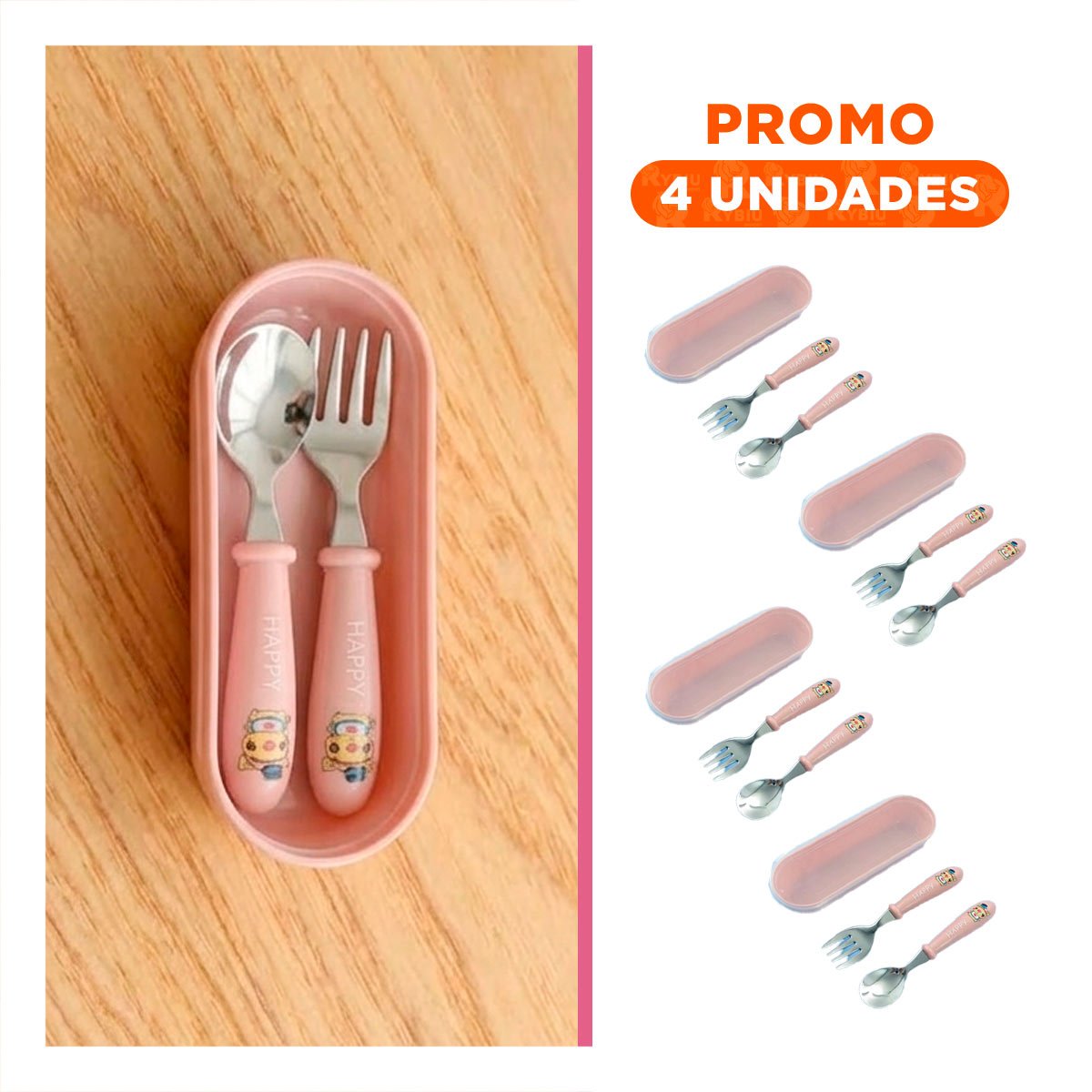 PACK4 PACK INFANTIL CHANCHO HAPPY MELON CON ESTUCHE RESISTENTE Y+REGALO STICKER - 1
