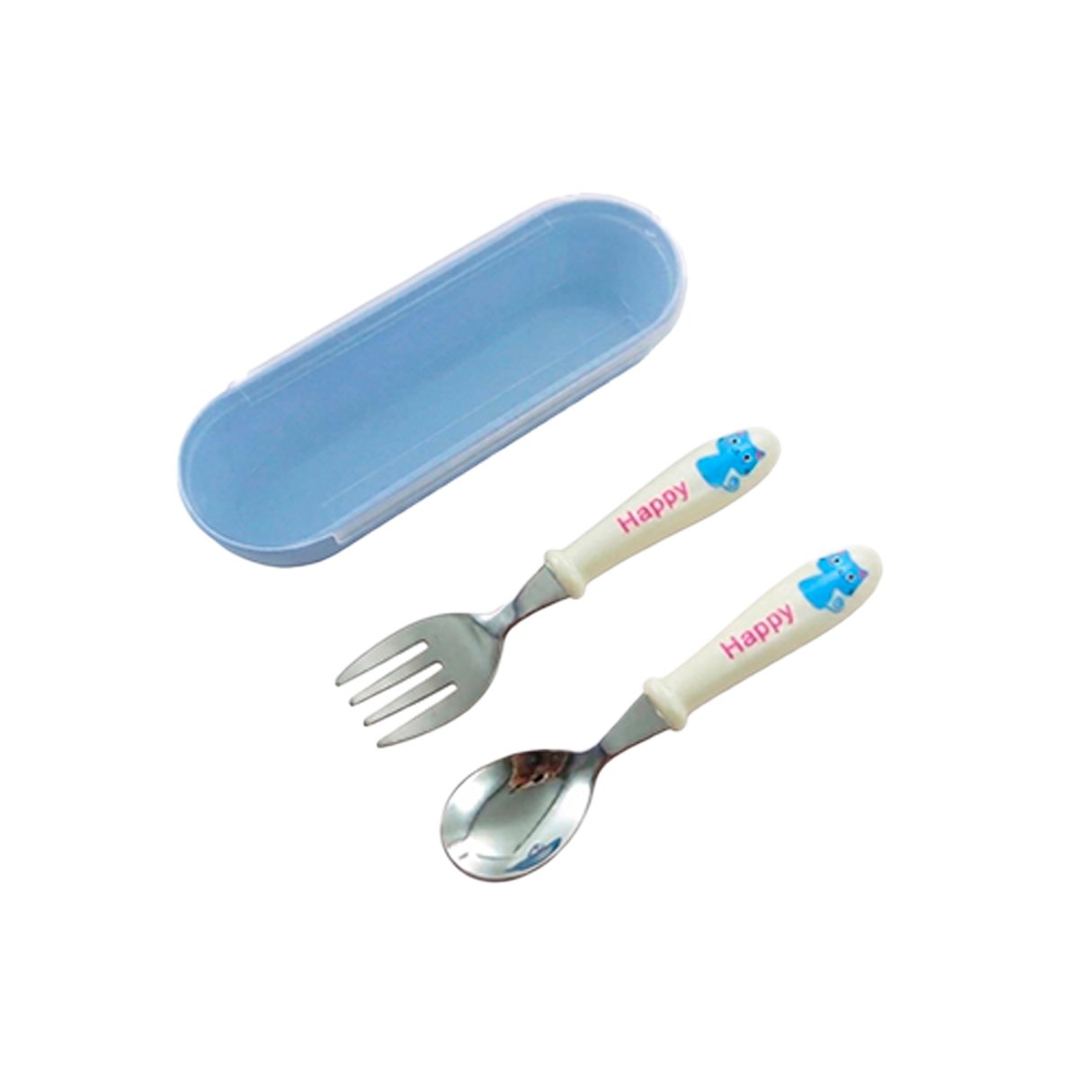 KIT DE CUBIERTOS GATO HAPPY BLANCO CON ESTUCHE COMPACTO Y+PAPEL REGALO - 1