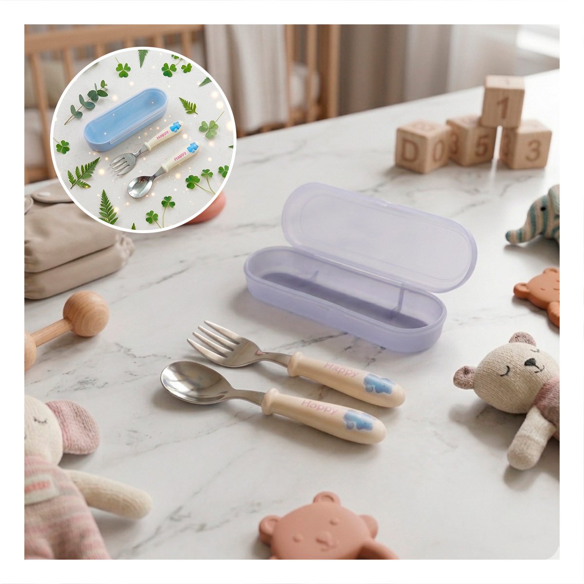 KIT DE CUBIERTOS GATO HAPPY BLANCO CON ESTUCHE COMPACTO Y+PAPEL REGALO - 3
