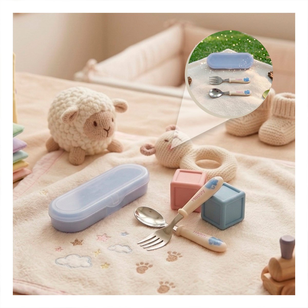 KIT DE CUBIERTOS GATO HAPPY BLANCO CON ESTUCHE COMPACTO Y+PAPEL REGALO - 5