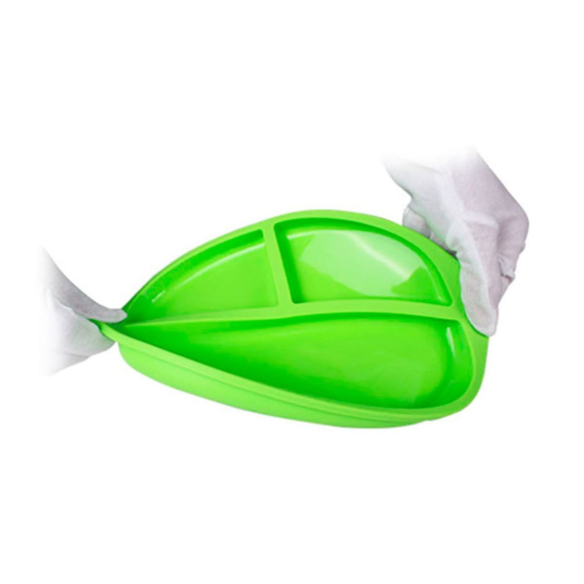 FUENTE DE SILICONA VERDE CON CARITA FELIZ Y 3 ESPACIOS Y+REGALO STICKER - 3