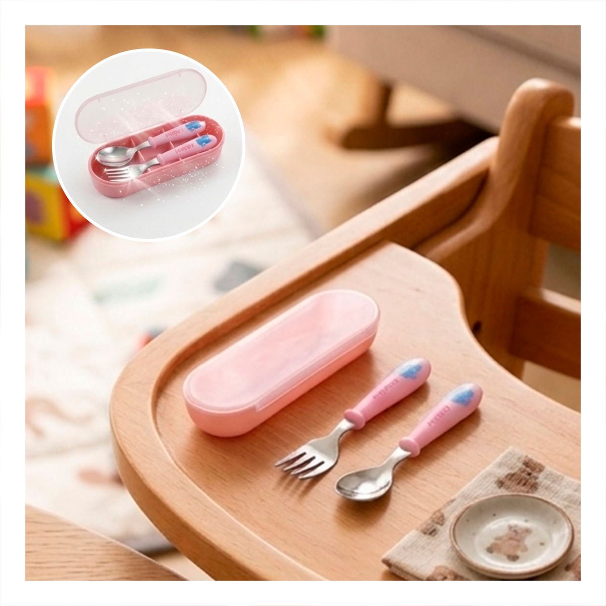 PACK ESCOLAR GATO CON CUCHARA Y TENEDOR ESTUCHE COLOR ROSADO Y+REGALO STICKER - 5
