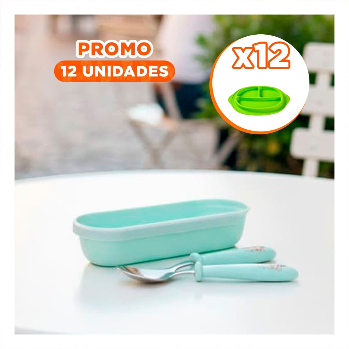 PACK12 SET DE CUBIERTOS CHANCHO HAPPY VERDE CON ESTUCHE PRACTICO - 1