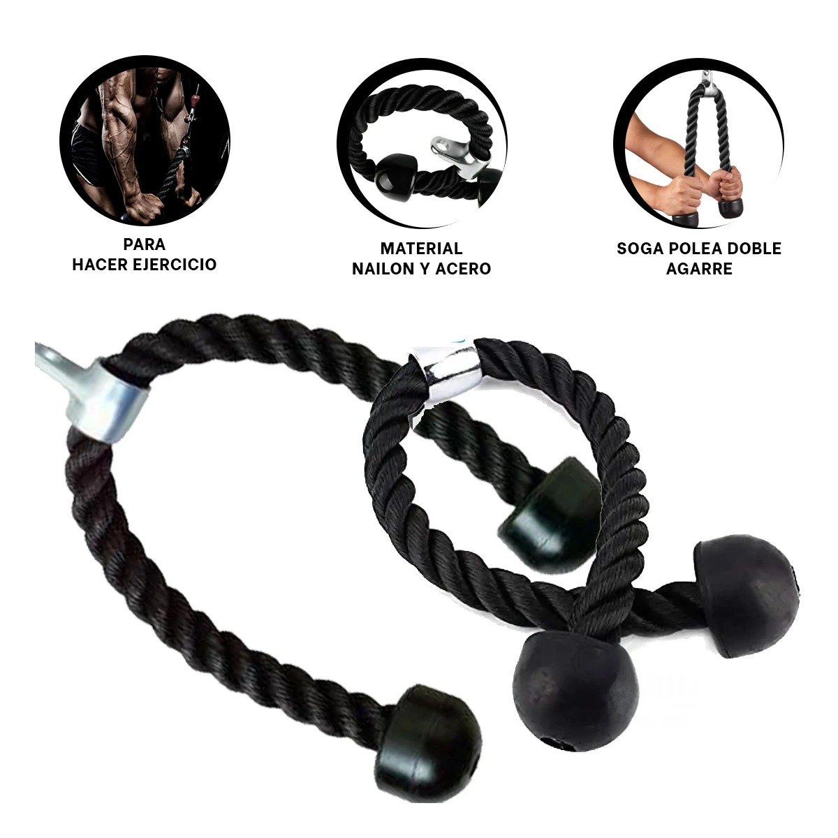 ACCESORIO POLEA DOBLE AGARRE PARA BICEPS TRICEPS NEGRO PARA GIMNASIO - 3
