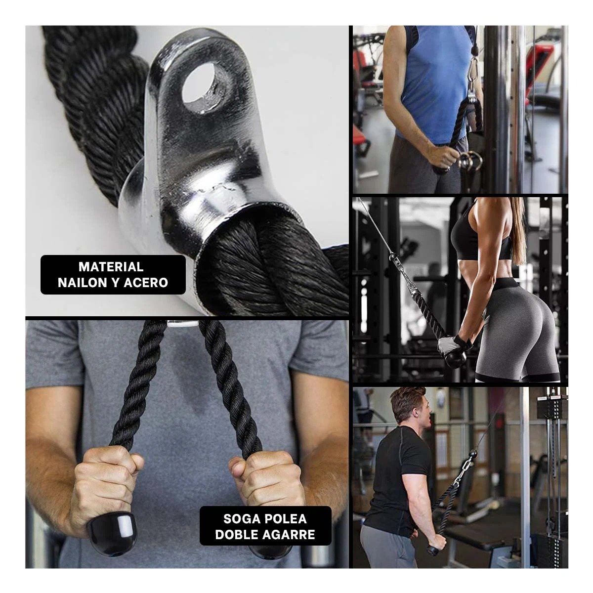 ACCESORIO POLEA DOBLE AGARRE PARA BICEPS TRICEPS NEGRO PARA GIMNASIO - 5