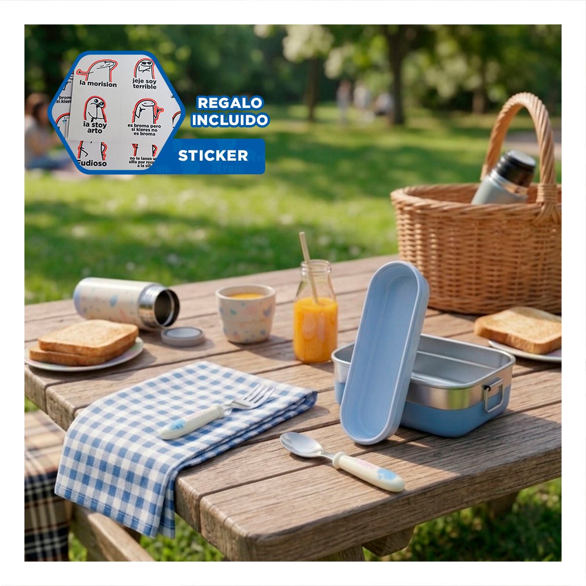 PACK ESCOLAR GATO CON CUCHARA Y TENEDOR ESTUCHE COLOR BLANCO Y+REGALO STICKER - 1