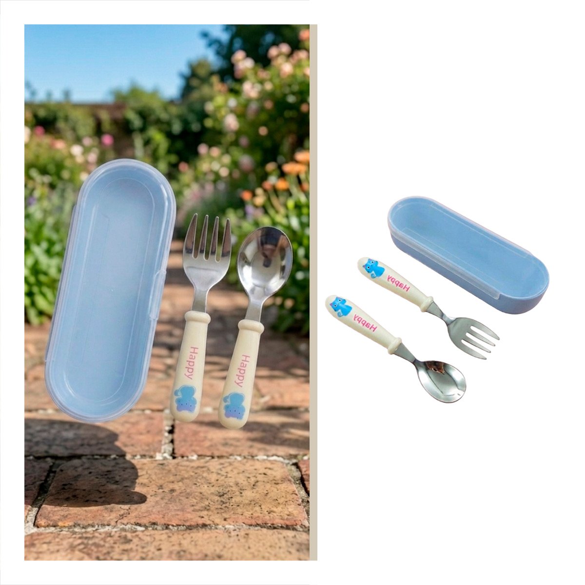 SET INFANTIL GATO CON ESTUCHE SEGURO CUCHARA Y TENEDOR BLANCO - 3