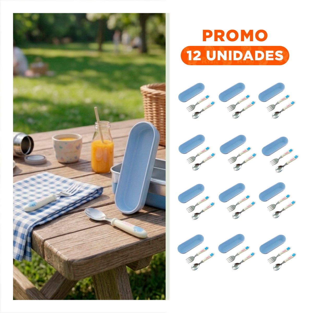 PACK12 PACK DE CUCHARA Y TENEDOR GATO HAPPY BLANCO CON ESTUCHE COMPACTO Y+REGALO STICKER - 1
