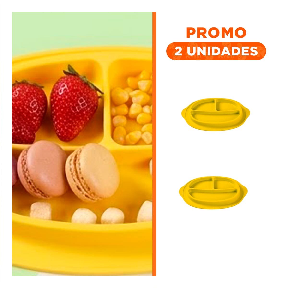 PACK2 RECIPIENTE INFANTIL COLOR AMARILLO DE SILICONA CON CARITA FELIZ - 1