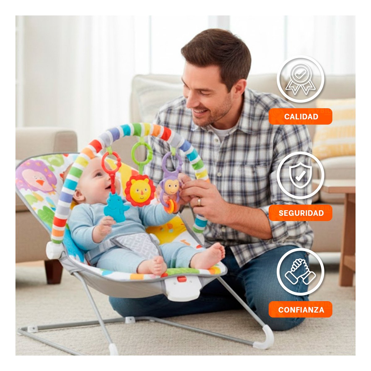 SILLA MECEDORA INFANTIL CON BASE ANTIDESLIZANTE MULTICOLOR MONITO Y+PAPEL REGALO - 5