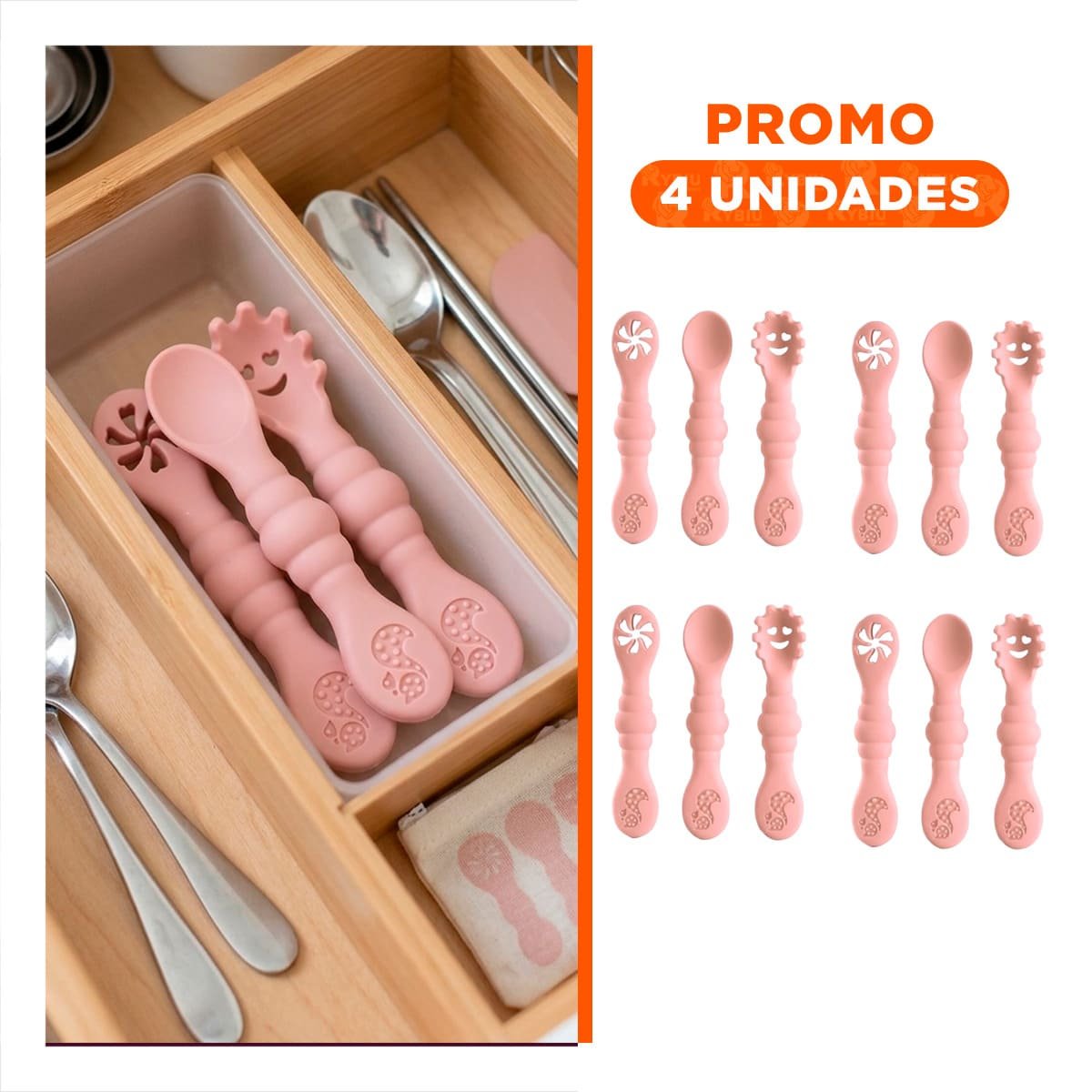 PACK4 PACK 3 PRE CUCHARAS PARA BEBE COMIDA DIARIA Y FACIL DE TOMAR ROSADO Y+REGALO STICKER - 1