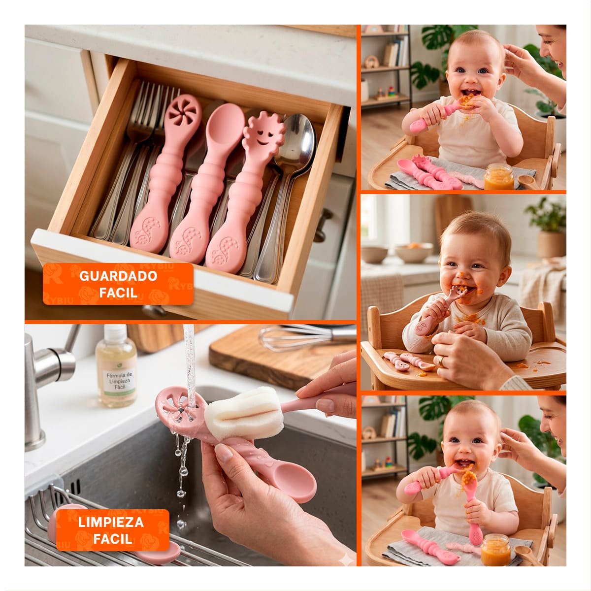 PACK4 PACK 3 PRE CUCHARAS PARA BEBE COMIDA DIARIA Y FACIL DE TOMAR ROSADO Y+REGALO STICKER - 2