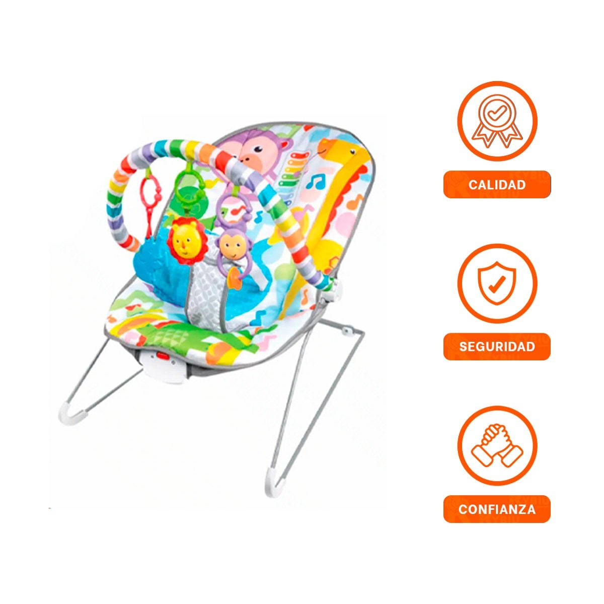 SILLA MECEDORA DE BEBE CON MOVIMIENTO NATURAL Y ASIENTO SUAVE MULTICOLOR MONITO - 3