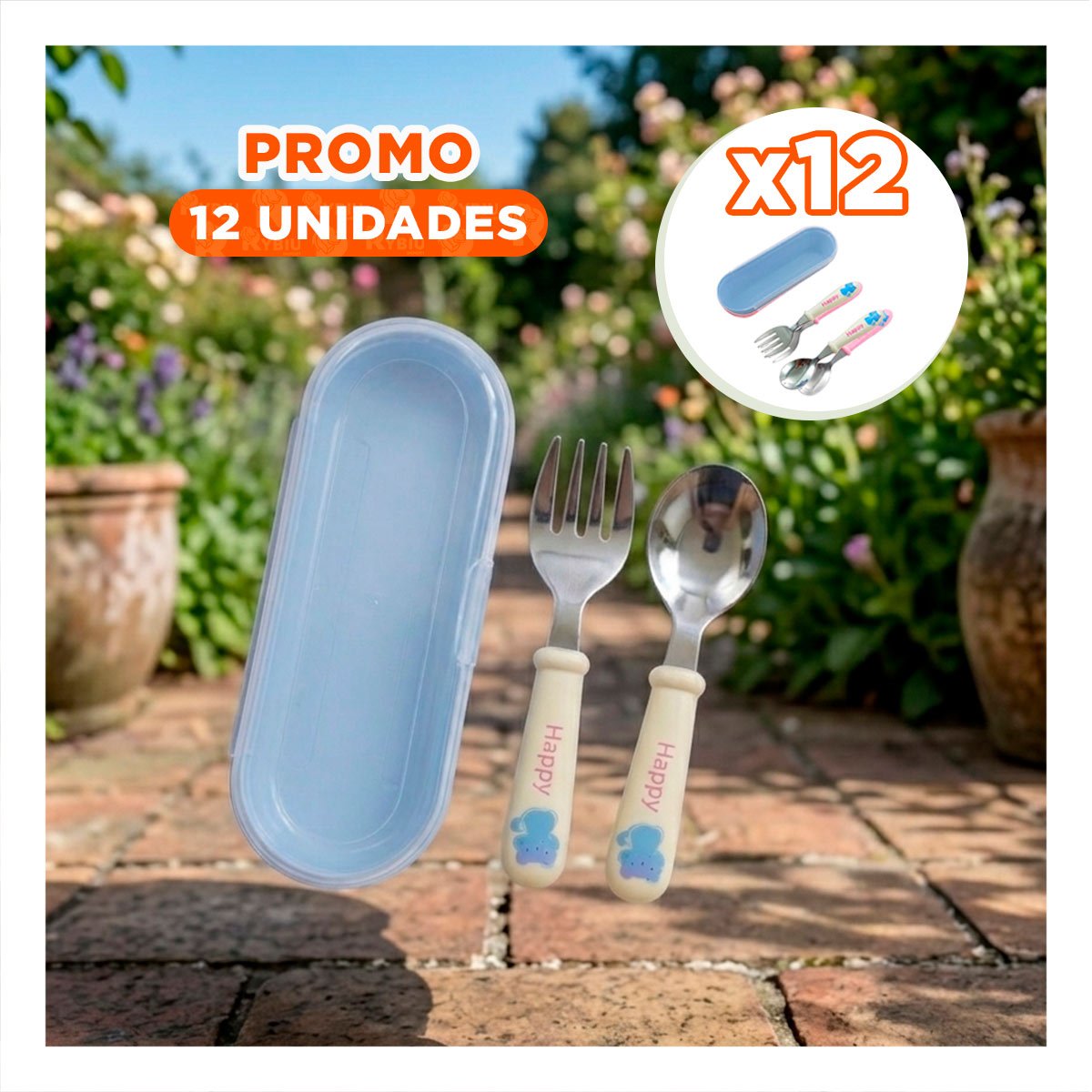 PACK12 SET DE CUBIERTOS GATO HAPPY BLANCO CON ESTUCHE PRACTICO - 1