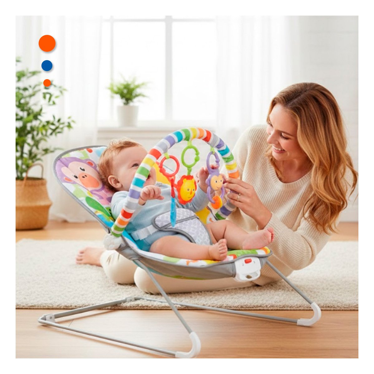 SILLA MECEDORA CON BALANCEO LIGERO Y DISEÑO INFANTIL MULTICOLOR MONITO Y+LIGAS REGALO - 2