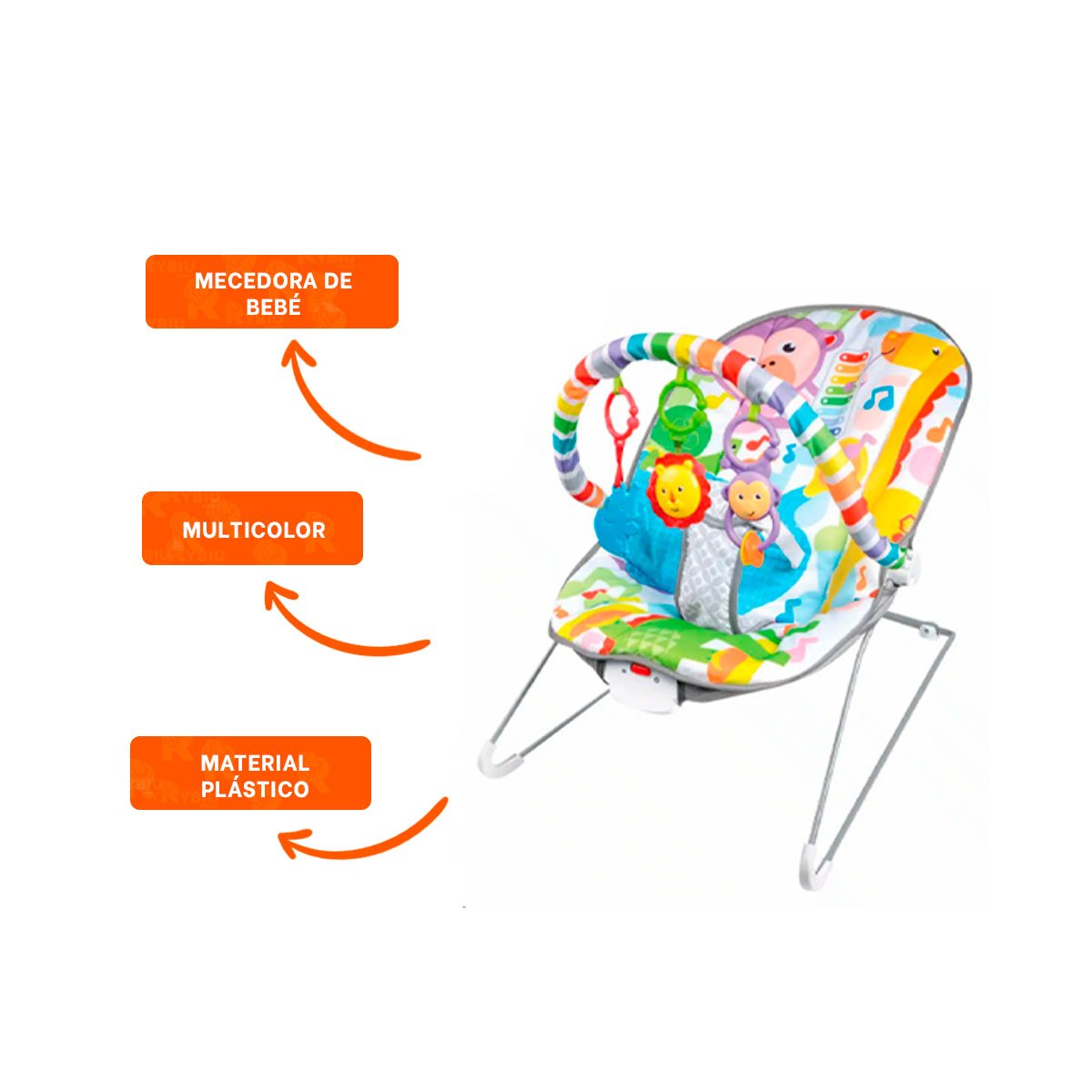 SILLA MECEDORA CON BALANCEO LIGERO Y DISEÑO INFANTIL MULTICOLOR MONITO Y+LIGAS REGALO - 3