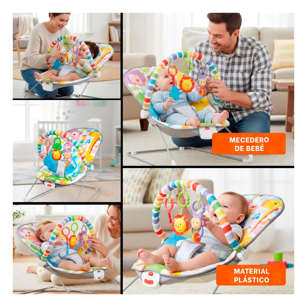 SILLA MECEDORA CON BALANCEO LIGERO Y DISEÑO INFANTIL MULTICOLOR MONITO Y+LIGAS REGALO - 5