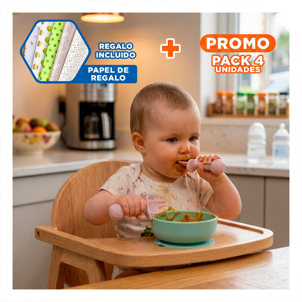 PACK4 KIT 2 PRE CUCHARA Y TENEDOR OSITO PALO ROSA MANGO CORTO PARA MESA Y CASA Y+PAPEL REGALO - 1