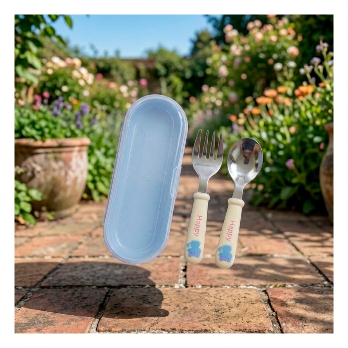 PACK2 CONJUNTO INFANTIL GATO CON ESTUCHE PLASTICO CUCHARA Y TENEDOR BLANCO Y+REGALO STICKER - 3