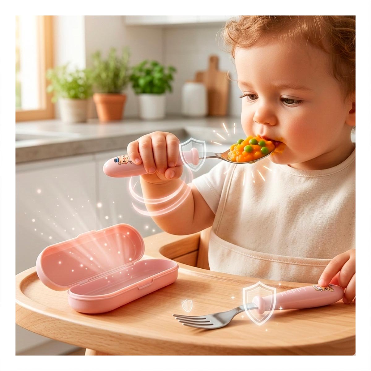 PACK6 SET DE CUCHARA Y TENEDOR CHANCHO CON ESTUCHE COLOR MELON - 3