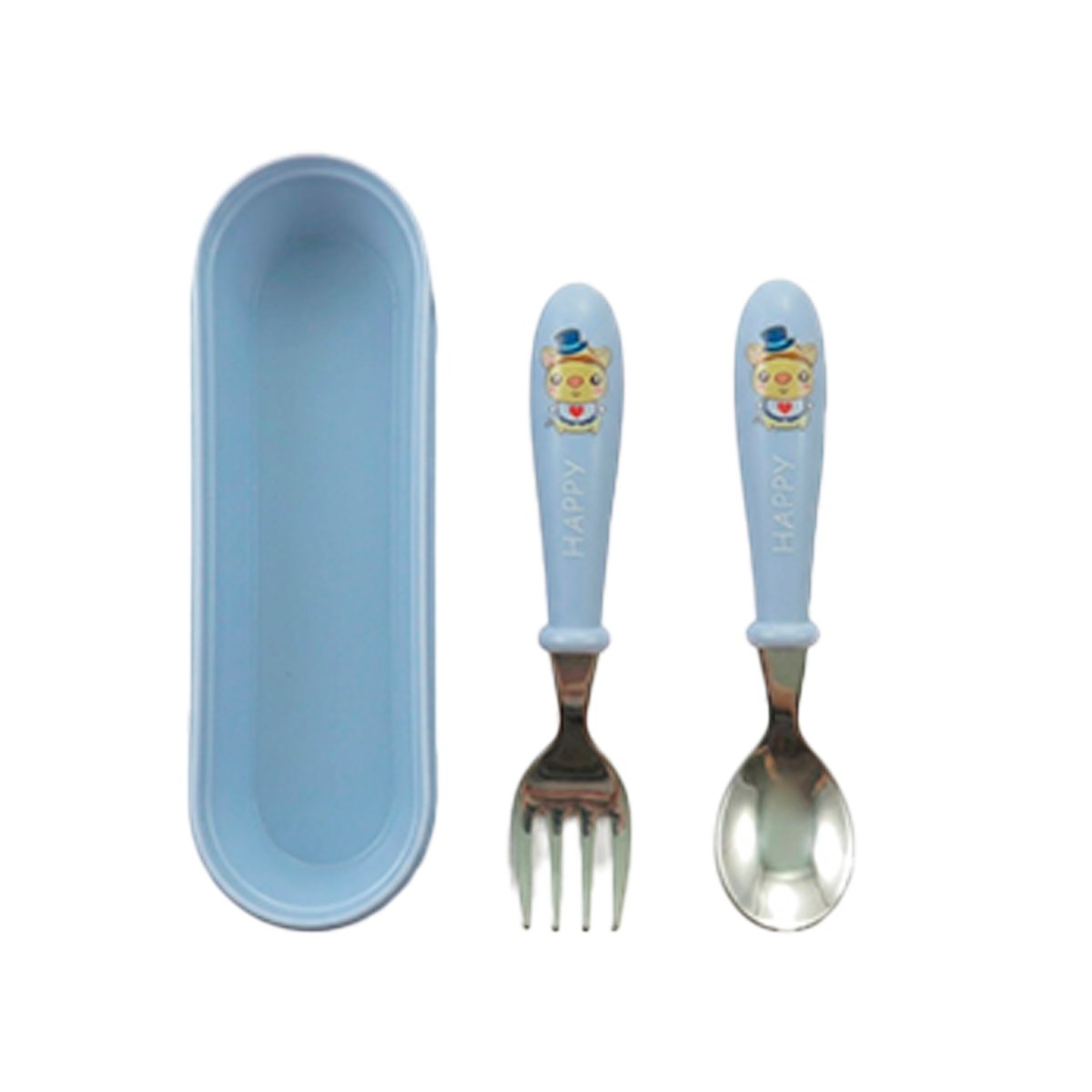 PACK ESCOLAR CHANCHO CON CUCHARA Y TENEDOR ESTUCHE COLOR CELESTE Y+REGALO STICKER - 3