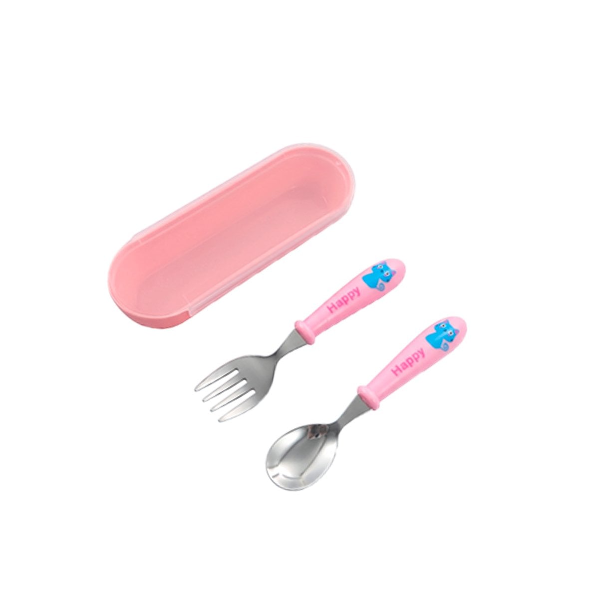 PACK12 PACK DE CUCHARA Y TENEDOR GATO HAPPY ROSADO CON ESTUCHE COMPACTO Y+REGALO STICKER - 2
