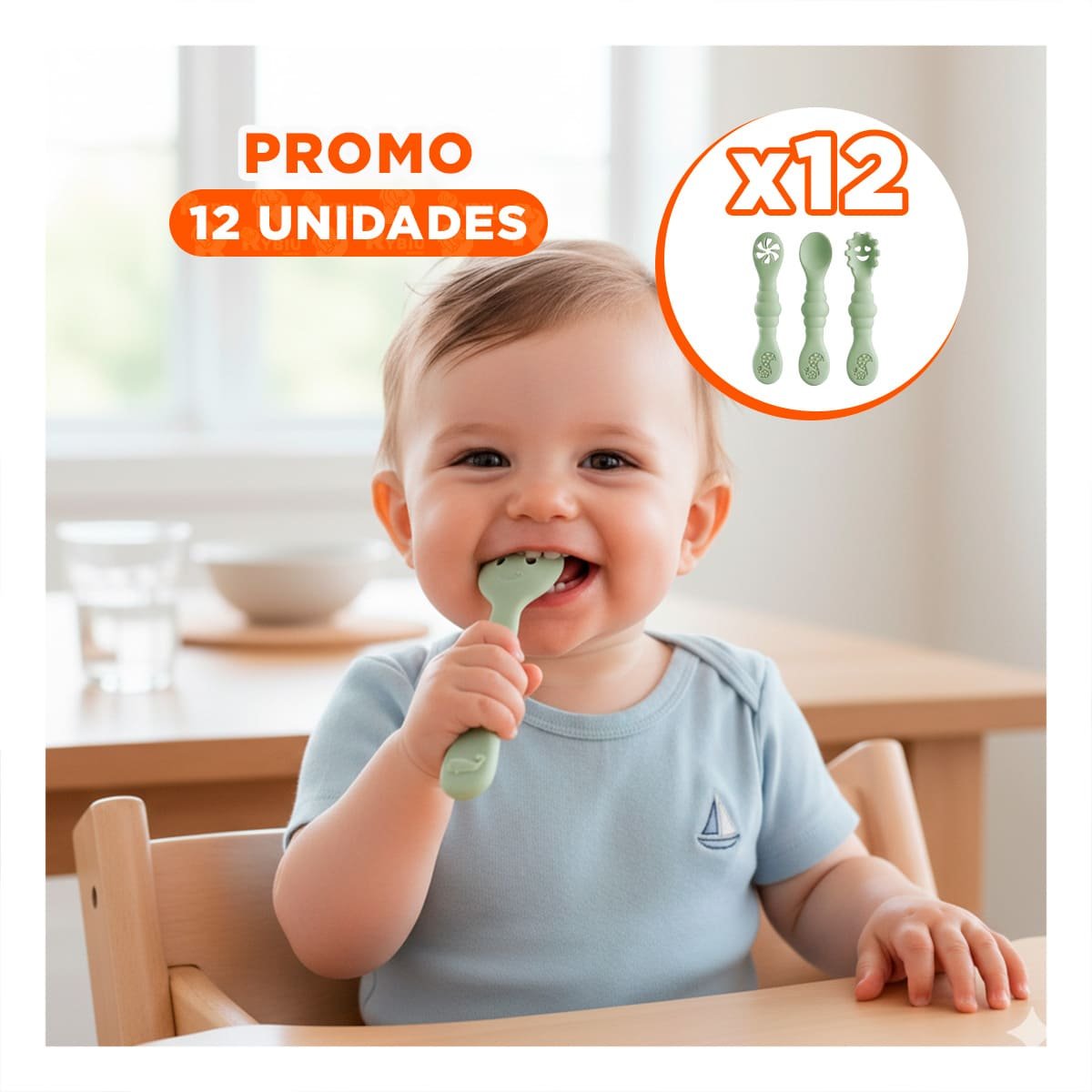 PACK12 SET 3 PRE CUCHARAS PARA BEBE USO DIARIO Y FACIL DE LIMPIAR COLOR VERDE - 1