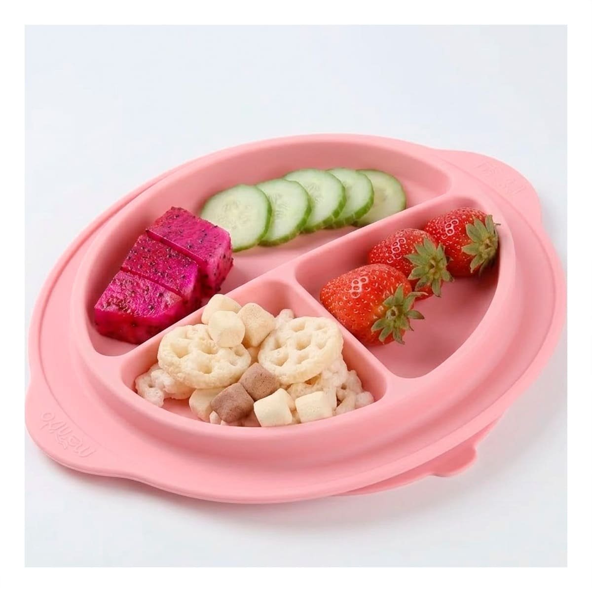 PACK4 BANDEJA INFANTIL DE SILICONA CARITA FELIZ CON DIVISIONES ROSADO - 2
