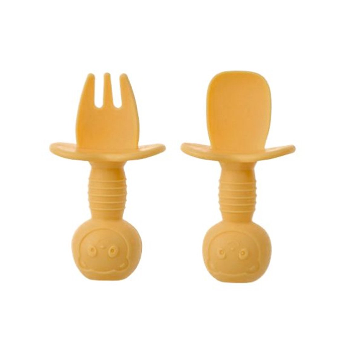 KIT 2 PRE CUCHARA Y TENEDOR COLOR AMARILLO OSITO MANGO CORTO PARA MESA Y HOGAR Y+PAPEL REGALO - 1