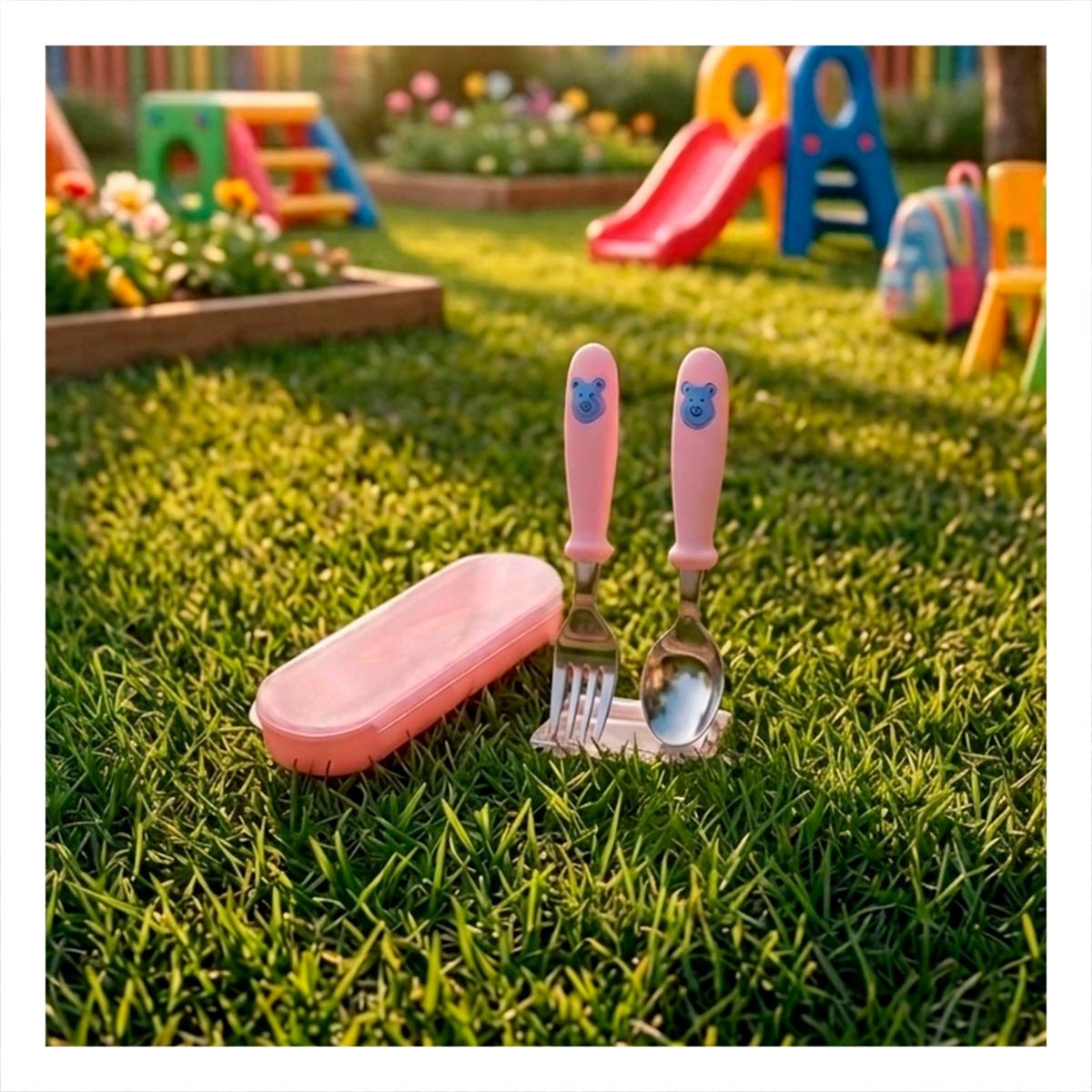PACK4 KIT INFANTIL GATO CON CUCHARA Y TENEDOR ESTUCHE COLOR ROSADO Y+PAPEL REGALO - 2
